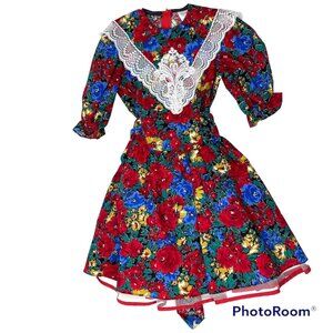 Vintage Miss Coquette Floral Girls Party Dress Size 10